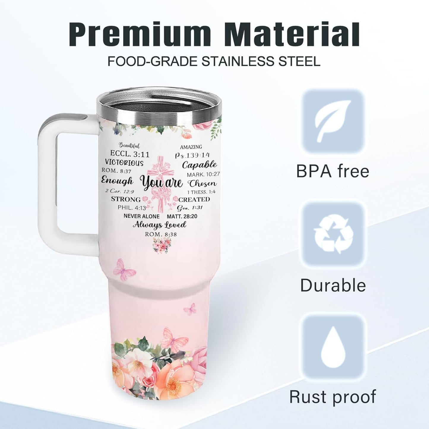 Christian Gifts for Women God Tumbler 40oz Blue Child of God Gifts Coffee Travel Cup - Inspirational Religious Birthday Catholic Spiritual Gift for Sister Friends, Baptism Confirmation Gift for Girls