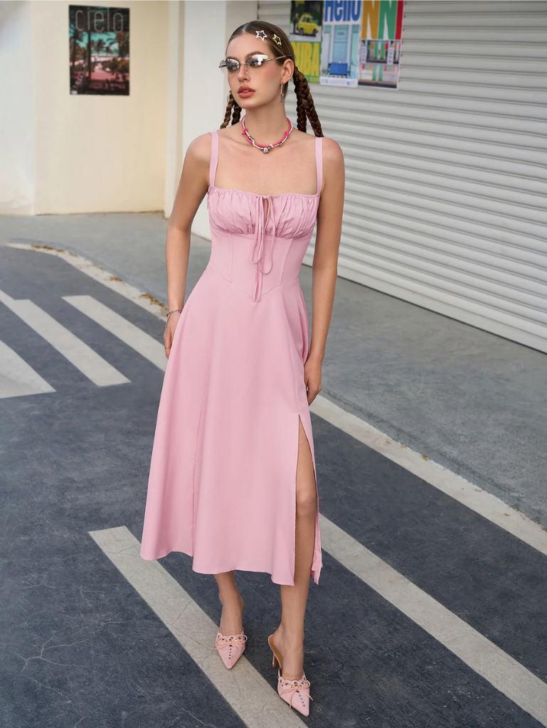 Ruched Bust Split Thigh Cami Dress