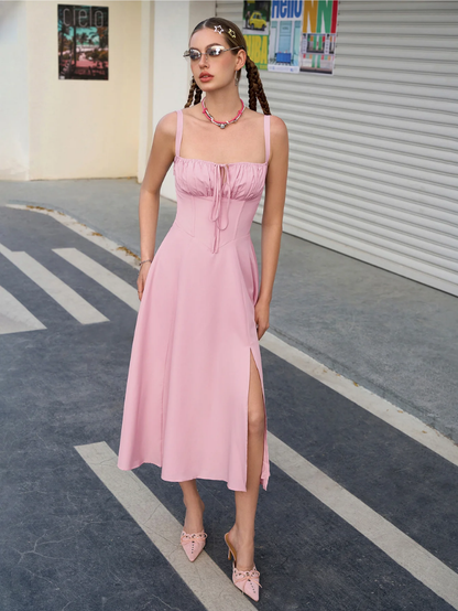 Ruched Bust Split Thigh Cami Dress