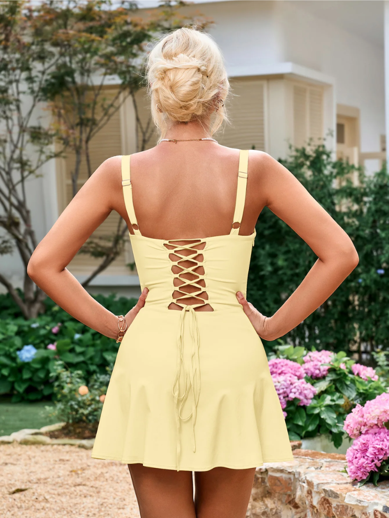 Tie Front Ruched Bust Cami Dress