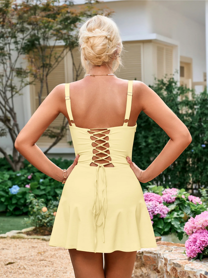 Tie Front Ruched Bust Cami Dress