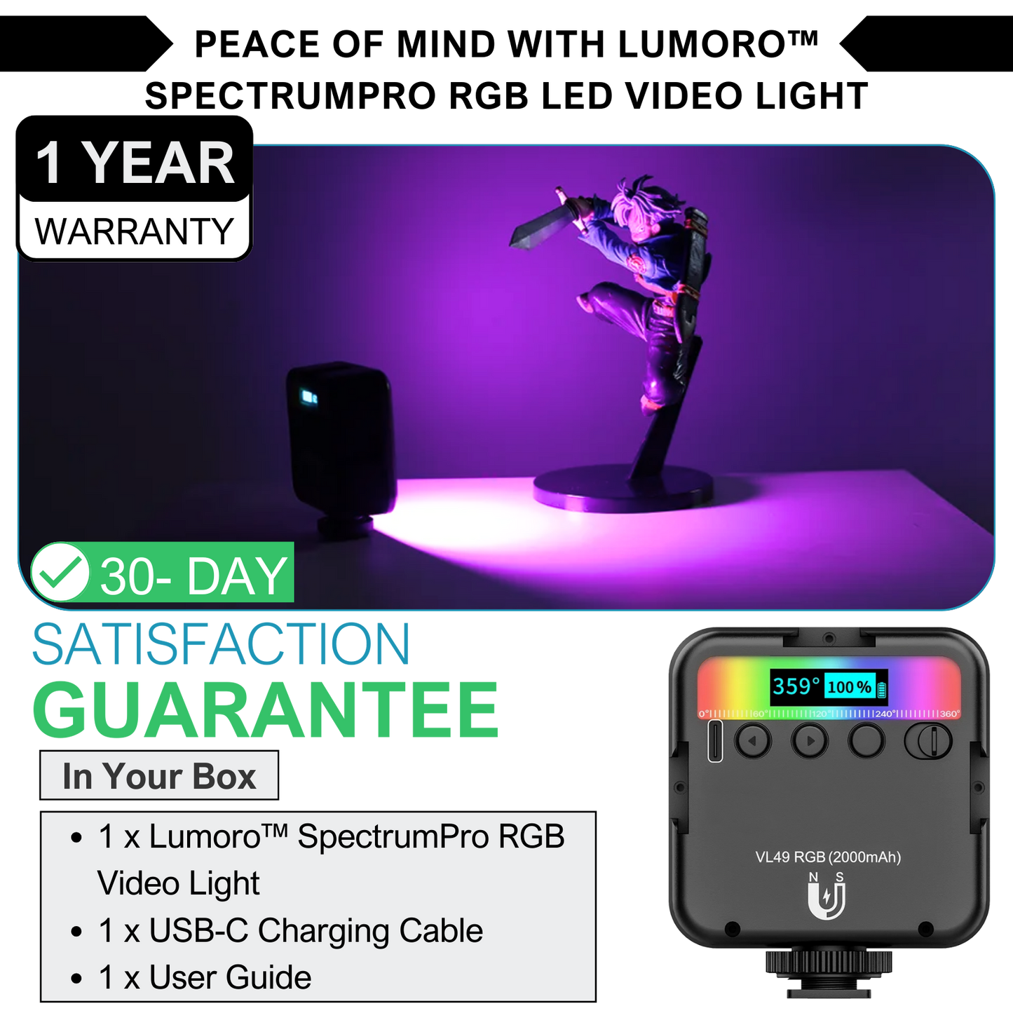 Lumoro™ SpectrumPro RGB LED Video Light