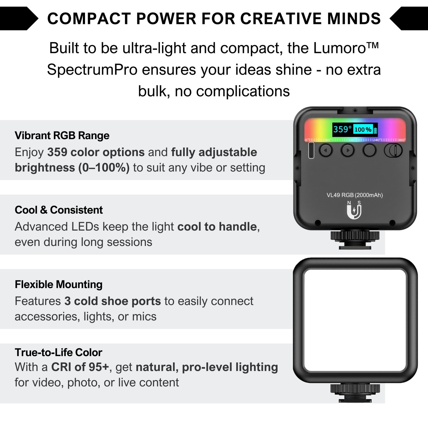 Lumoro™ SpectrumPro RGB LED Video Light