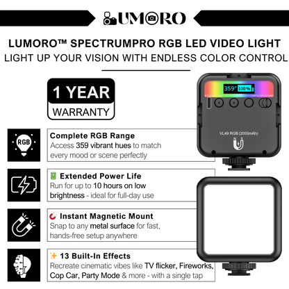 Lumoro™ SpectrumPro RGB LED Video Light