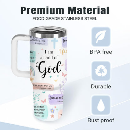 Christian Gifts for Women God Tumbler 40oz Blue Child of God Gifts Coffee Travel Cup - Inspirational Religious Birthday Catholic Spiritual Gift for Sister Friends, Baptism Confirmation Gift for Girls