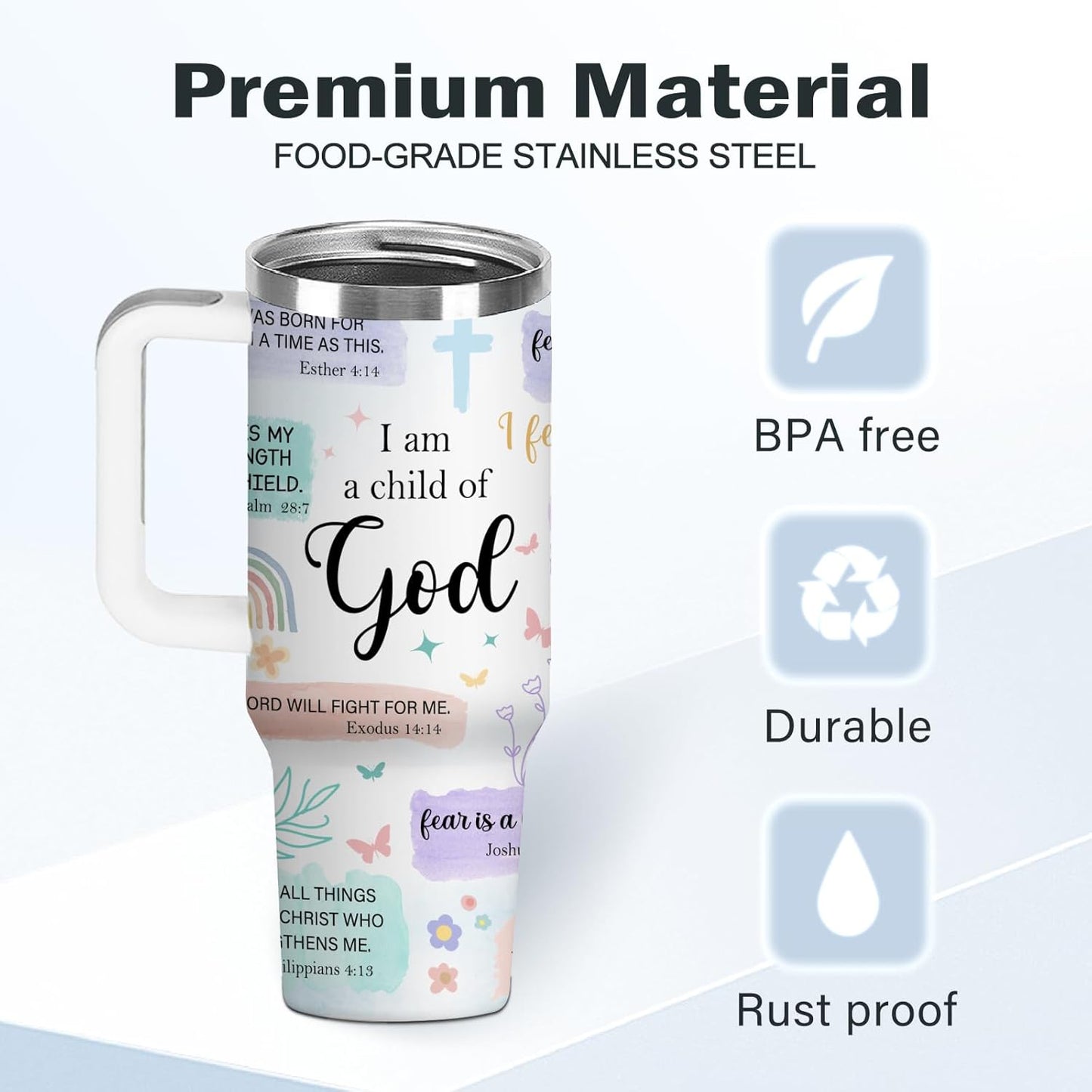Christian Gifts for Women God Tumbler 40oz Blue Child of God Gifts Coffee Travel Cup - Inspirational Religious Birthday Catholic Spiritual Gift for Sister Friends, Baptism Confirmation Gift for Girls