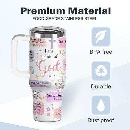 Christian Gifts for Women God Tumbler 40oz Blue Child of God Gifts Coffee Travel Cup - Inspirational Religious Birthday Catholic Spiritual Gift for Sister Friends, Baptism Confirmation Gift for Girls
