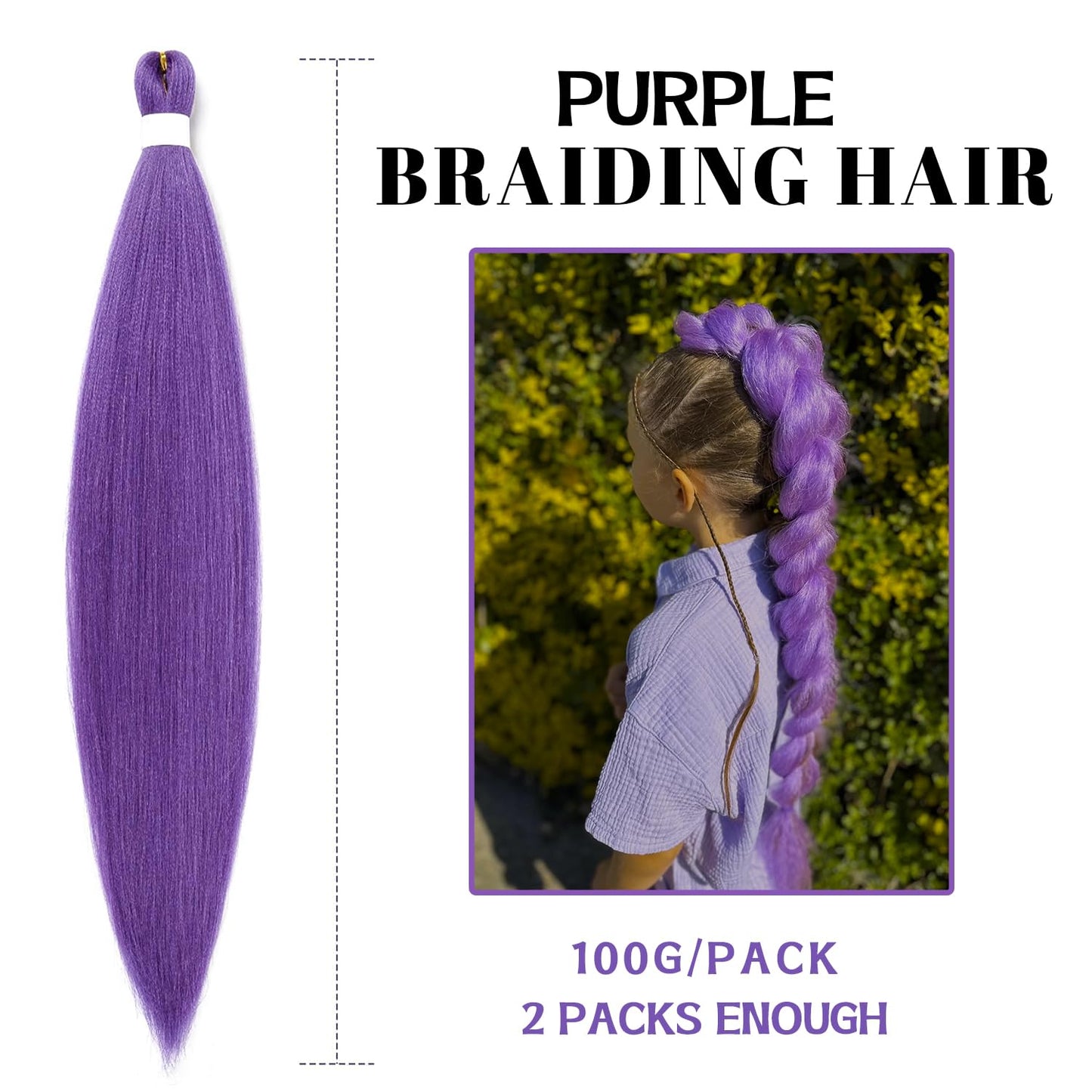 Long Purple Braiding Hair Pre Stretched - 36 Inch Hair Extensions for Braids Synthetic Braiding Hair for Stage Party Halloween Costume Cosplay (Purple, 36 Inch(Pack of 2))