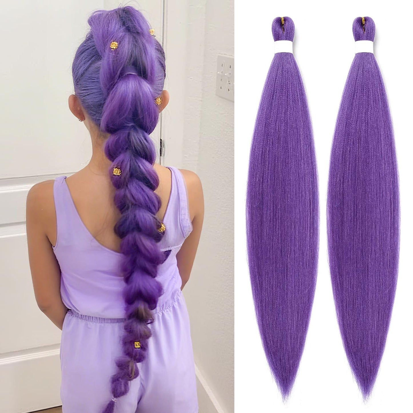 Long Purple Braiding Hair Pre Stretched - 36 Inch Hair Extensions for Braids Synthetic Braiding Hair for Stage Party Halloween Costume Cosplay (Purple, 36 Inch(Pack of 2))