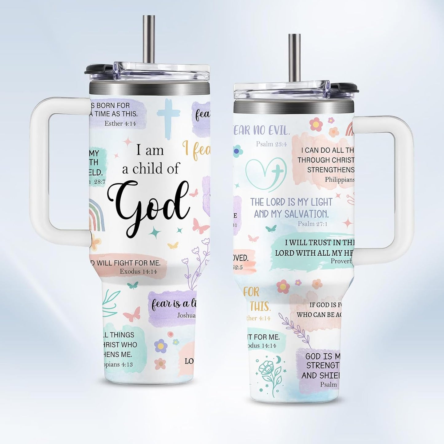 Christian Gifts for Women God Tumbler 40oz Blue Child of God Gifts Coffee Travel Cup - Inspirational Religious Birthday Catholic Spiritual Gift for Sister Friends, Baptism Confirmation Gift for Girls
