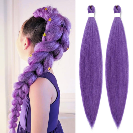 Long Purple Braiding Hair Pre Stretched - 36 Inch Hair Extensions for Braids Synthetic Braiding Hair for Stage Party Halloween Costume Cosplay (Purple, 36 Inch(Pack of 2))
