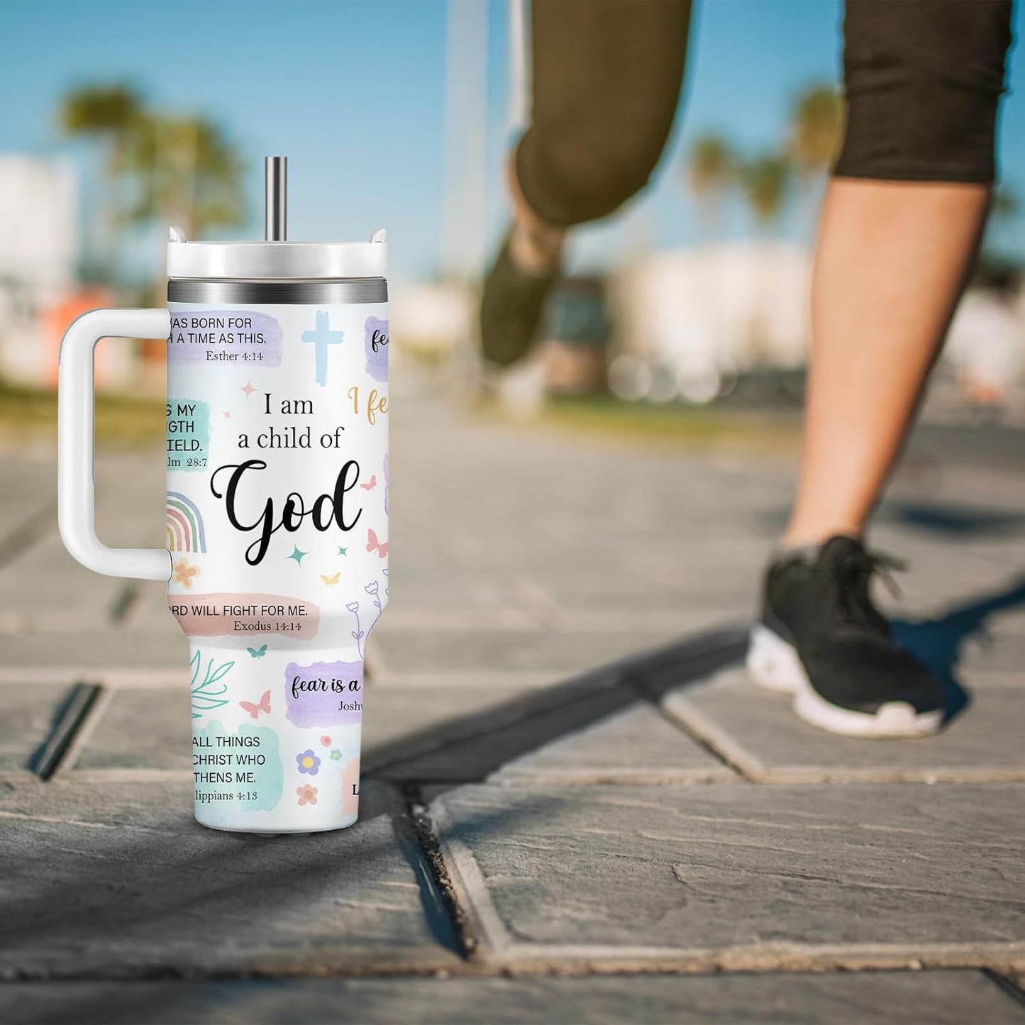 Christian Gifts for Women God Tumbler 40oz Blue Child of God Gifts Coffee Travel Cup - Inspirational Religious Birthday Catholic Spiritual Gift for Sister Friends, Baptism Confirmation Gift for Girls