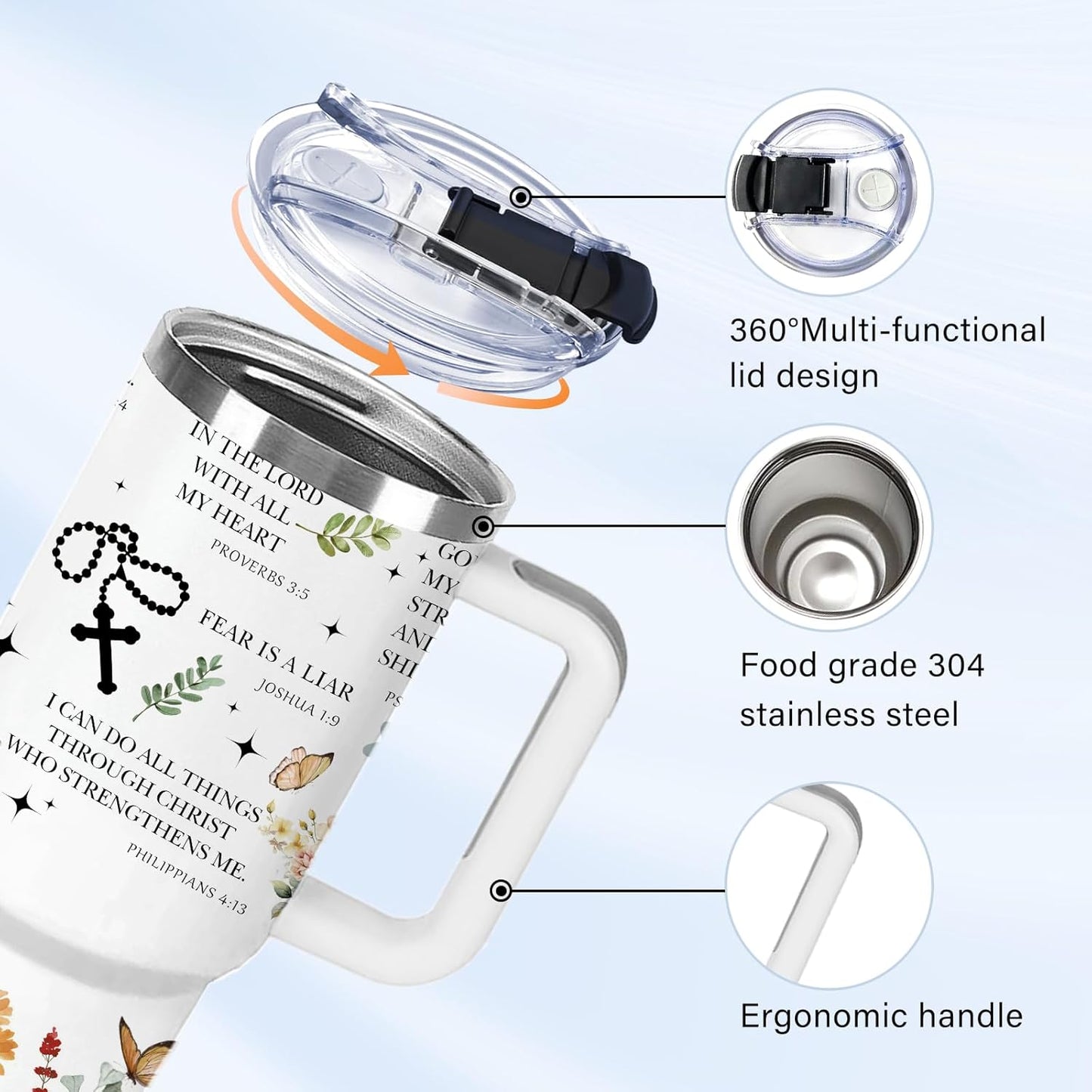 Christian Gifts for Women God Tumbler 40oz Blue Child of God Gifts Coffee Travel Cup - Inspirational Religious Birthday Catholic Spiritual Gift for Sister Friends, Baptism Confirmation Gift for Girls