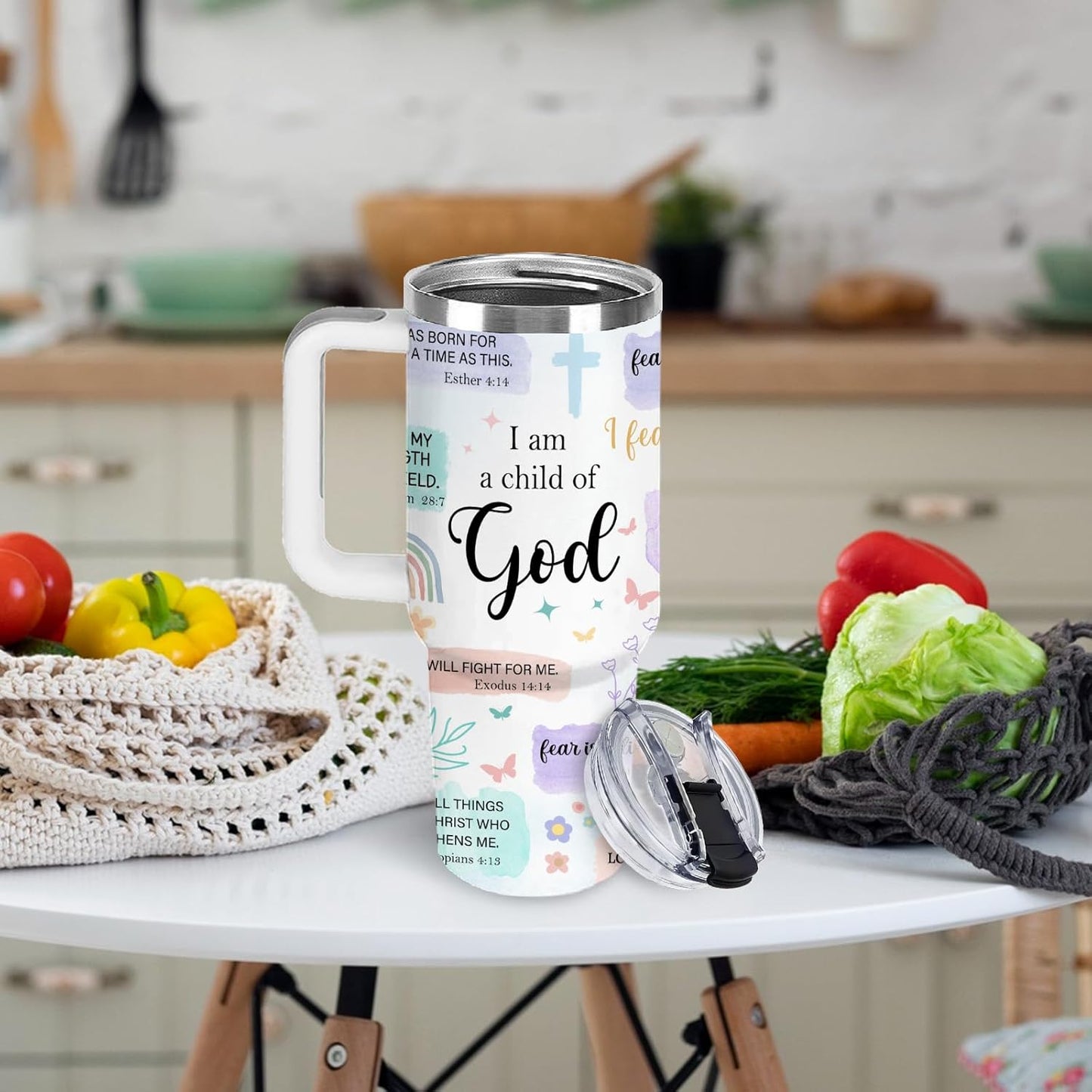 Christian Gifts for Women God Tumbler 40oz Blue Child of God Gifts Coffee Travel Cup - Inspirational Religious Birthday Catholic Spiritual Gift for Sister Friends, Baptism Confirmation Gift for Girls