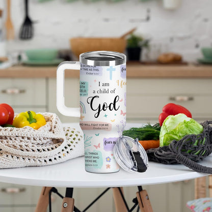Christian Gifts for Women God Tumbler 40oz Blue Child of God Gifts Coffee Travel Cup - Inspirational Religious Birthday Catholic Spiritual Gift for Sister Friends, Baptism Confirmation Gift for Girls