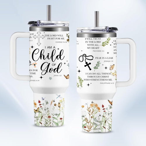 Christian Gifts for Women God Tumbler 40oz Blue Child of God Gifts Coffee Travel Cup - Inspirational Religious Birthday Catholic Spiritual Gift for Sister Friends, Baptism Confirmation Gift for Girls