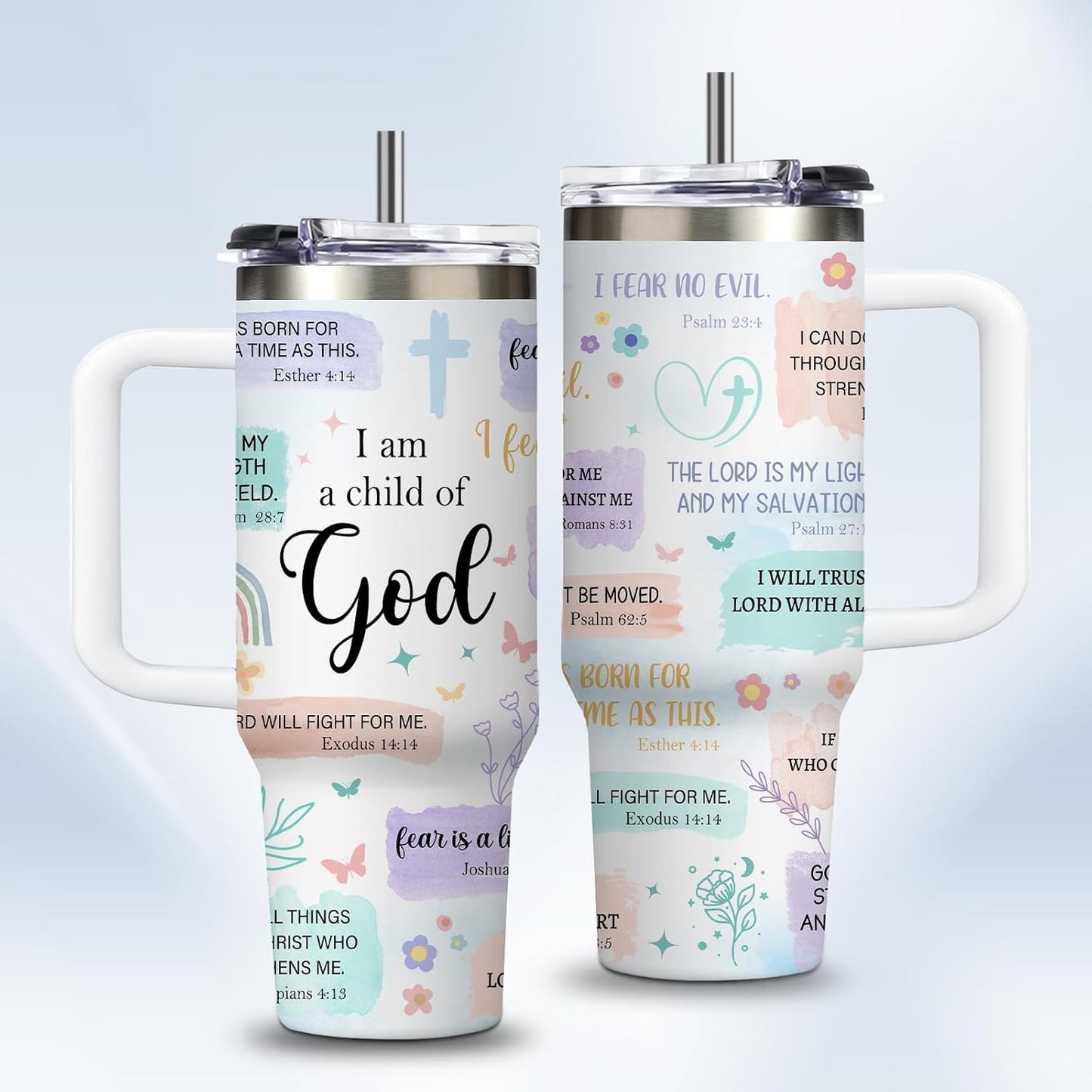 Christian Gifts for Women God Tumbler 40oz Blue Child of God Gifts Coffee Travel Cup - Inspirational Religious Birthday Catholic Spiritual Gift for Sister Friends, Baptism Confirmation Gift for Girls