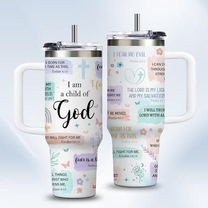 Christian Gifts for Women God Tumbler 40oz Blue Child of God Gifts Coffee Travel Cup - Inspirational Religious Birthday Catholic Spiritual Gift for Sister Friends, Baptism Confirmation Gift for Girls
