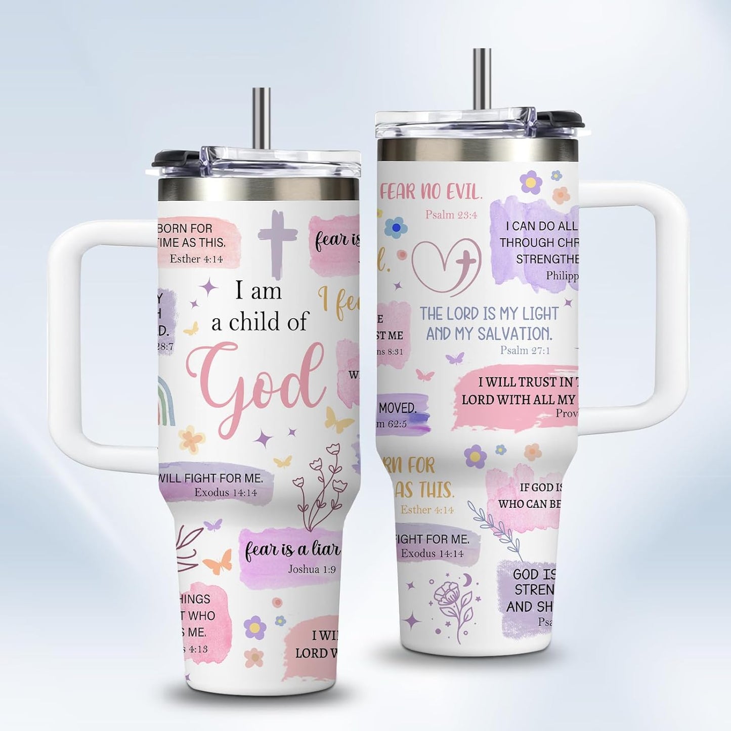 Christian Gifts for Women God Tumbler 40oz Blue Child of God Gifts Coffee Travel Cup - Inspirational Religious Birthday Catholic Spiritual Gift for Sister Friends, Baptism Confirmation Gift for Girls