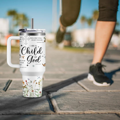 Christian Gifts for Women God Tumbler 40oz Blue Child of God Gifts Coffee Travel Cup - Inspirational Religious Birthday Catholic Spiritual Gift for Sister Friends, Baptism Confirmation Gift for Girls