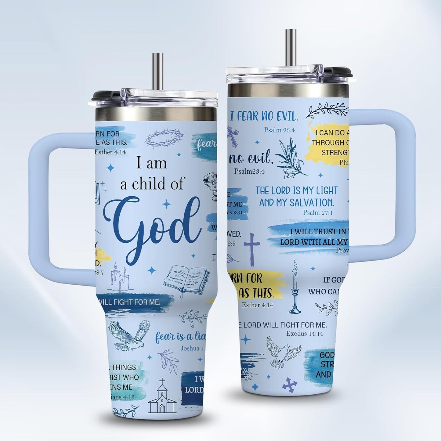 Christian Gifts for Women God Tumbler 40oz Blue Child of God Gifts Coffee Travel Cup - Inspirational Religious Birthday Catholic Spiritual Gift for Sister Friends, Baptism Confirmation Gift for Girls