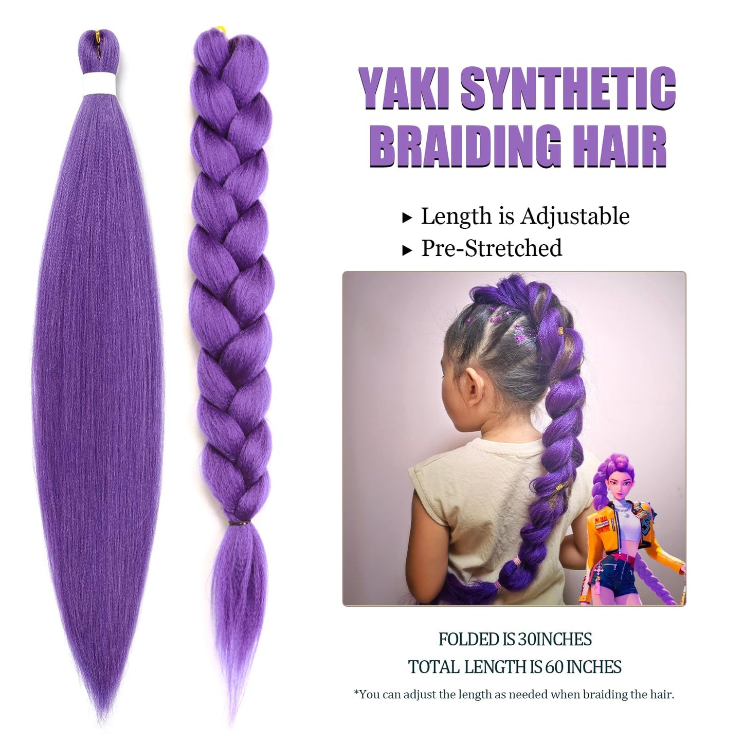 Long Purple Braiding Hair Pre Stretched - 36 Inch Hair Extensions for Braids Synthetic Braiding Hair for Stage Party Halloween Costume Cosplay (Purple, 36 Inch(Pack of 2))