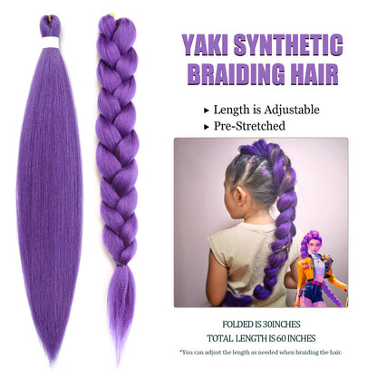 Long Purple Braiding Hair Pre Stretched - 36 Inch Hair Extensions for Braids Synthetic Braiding Hair for Stage Party Halloween Costume Cosplay (Purple, 36 Inch(Pack of 2))