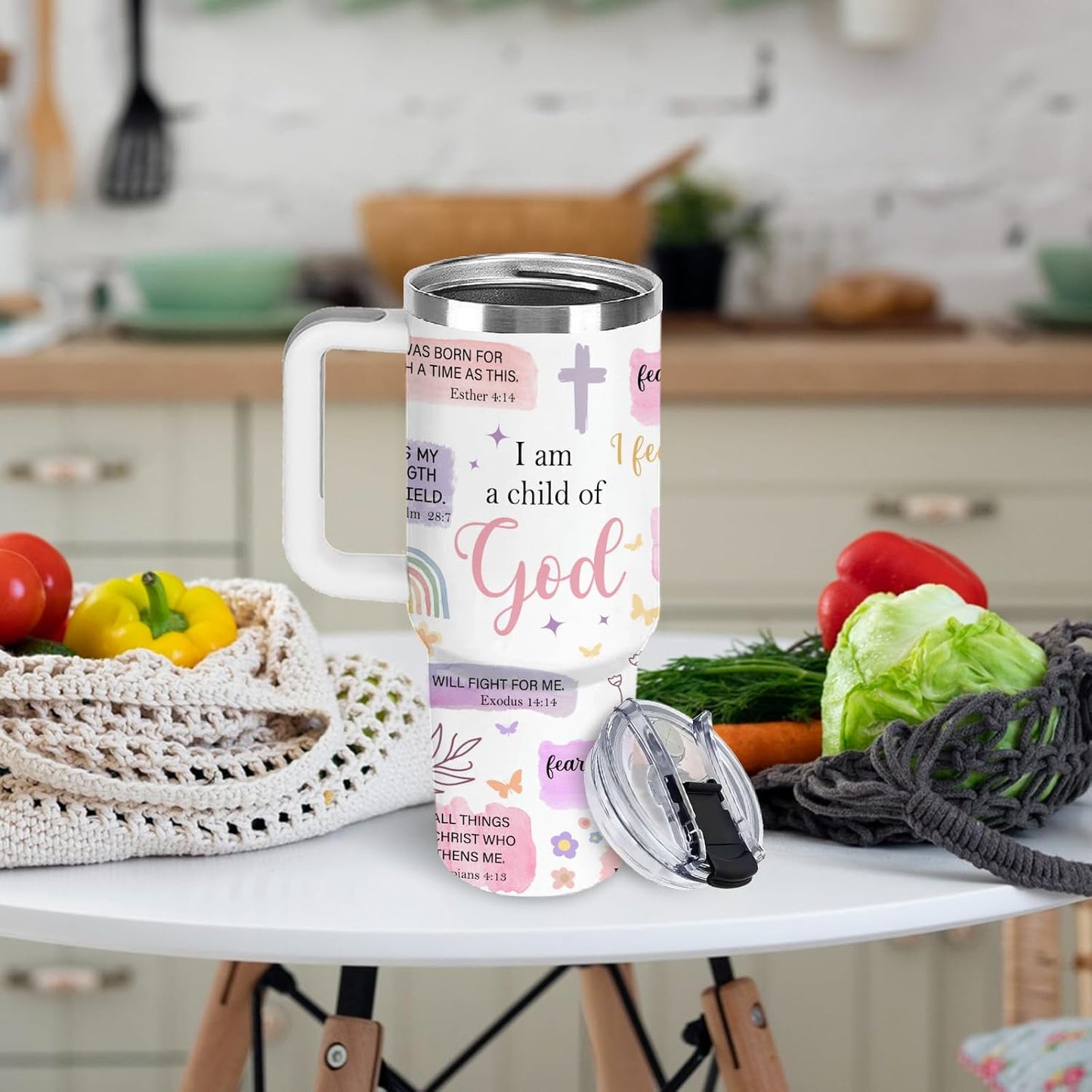 Christian Gifts for Women God Tumbler 40oz Blue Child of God Gifts Coffee Travel Cup - Inspirational Religious Birthday Catholic Spiritual Gift for Sister Friends, Baptism Confirmation Gift for Girls