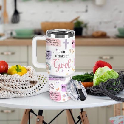 Christian Gifts for Women God Tumbler 40oz Blue Child of God Gifts Coffee Travel Cup - Inspirational Religious Birthday Catholic Spiritual Gift for Sister Friends, Baptism Confirmation Gift for Girls