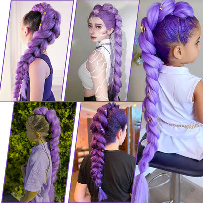 Long Purple Braiding Hair Pre Stretched - 36 Inch Hair Extensions for Braids Synthetic Braiding Hair for Stage Party Halloween Costume Cosplay (Purple, 36 Inch(Pack of 2))