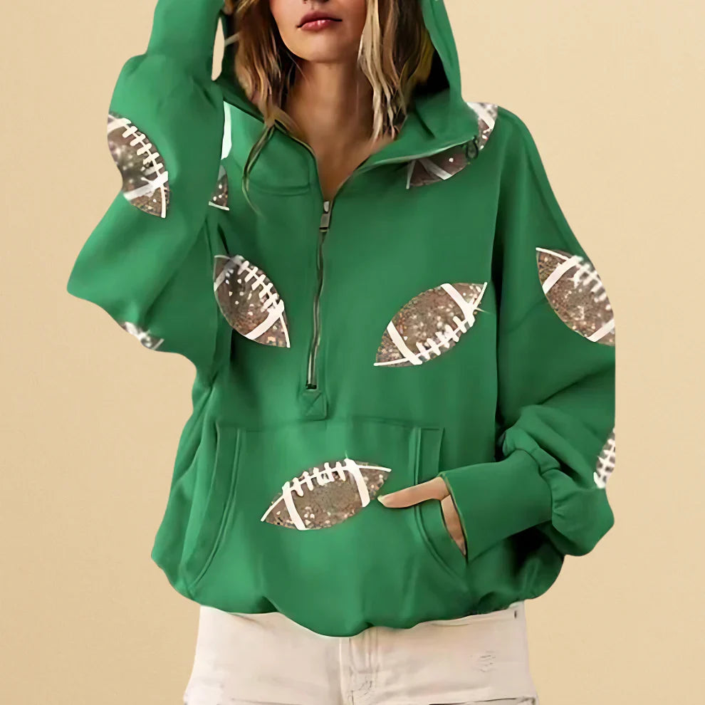 Football Sequin Zipper Hoodie
