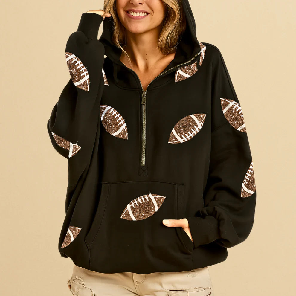Football Sequin Zipper Hoodie