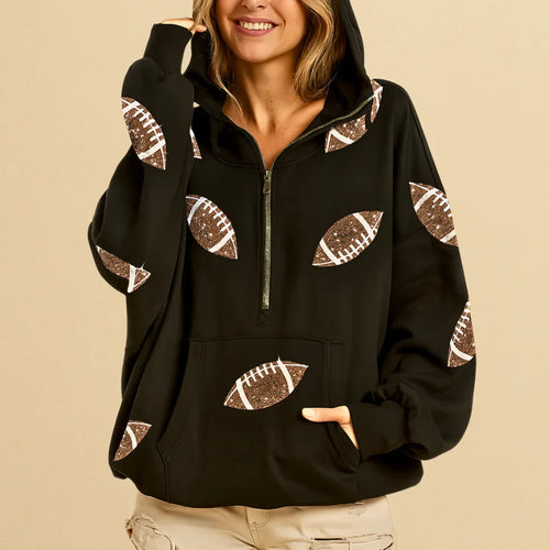 Football Sequin Zipper Hoodie