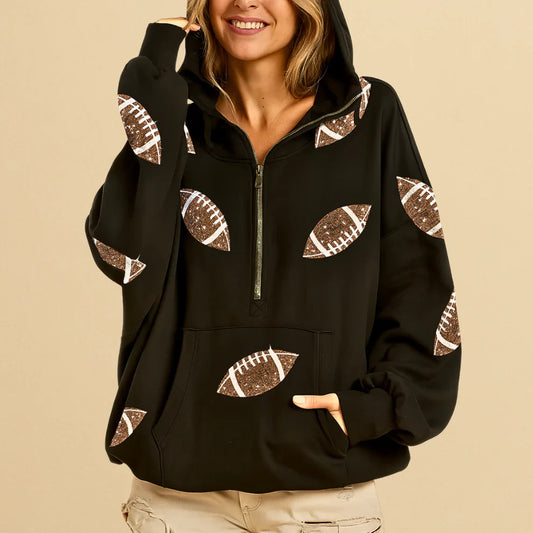 Football Sequin Zipper Hoodie