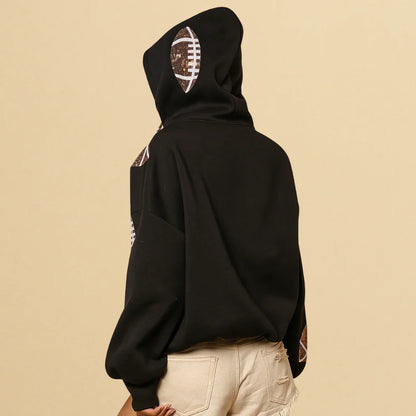 Football Sequin Zipper Hoodie