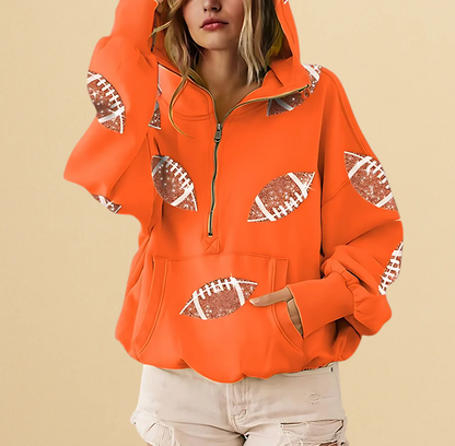 Football Sequin Zipper Hoodie