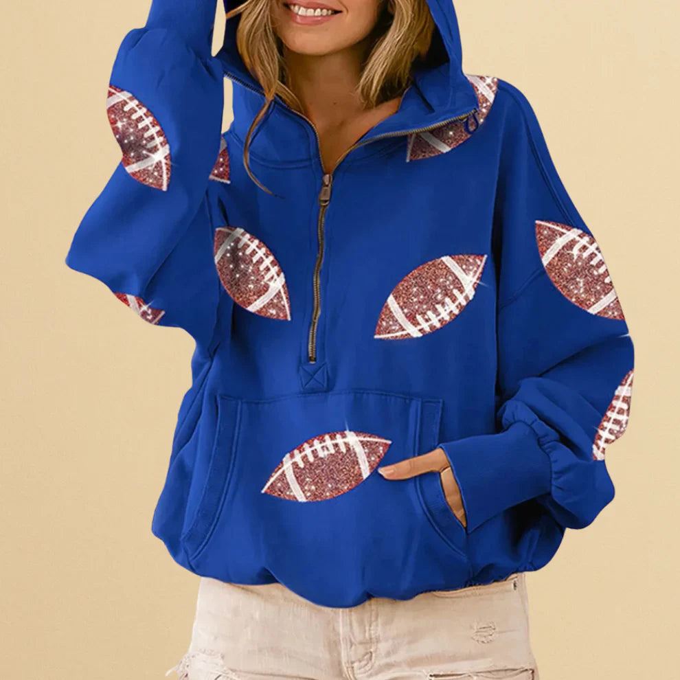 Football Sequin Zipper Hoodie