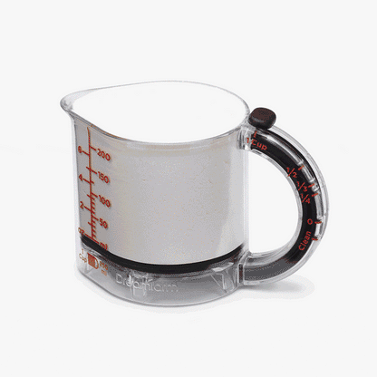 Upcup is a 4-in-1 adjustable measuring cup that scrapes itself clean for wet, dry, and sticky ingredients.