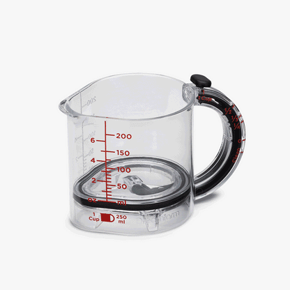 Upcup is a 4-in-1 adjustable measuring cup that scrapes itself clean for wet, dry, and sticky ingredients.