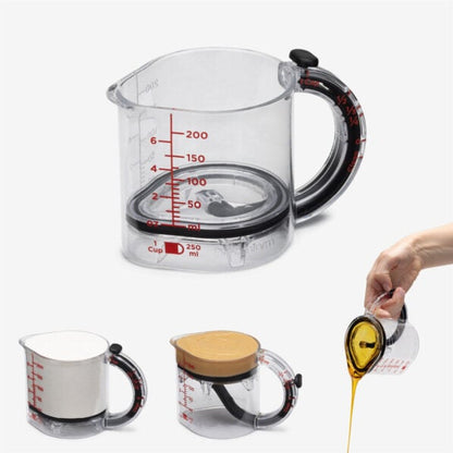 Upcup is a 4-in-1 adjustable measuring cup that scrapes itself clean for wet, dry, and sticky ingredients.