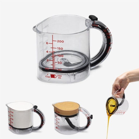 Upcup is a 4-in-1 adjustable measuring cup that scrapes itself clean for wet, dry, and sticky ingredients.