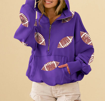 Football Sequin Zipper Hoodie