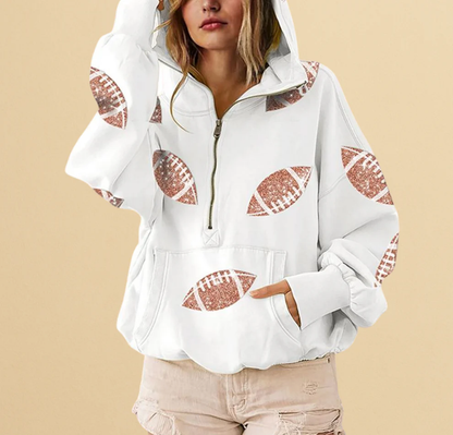 Football Sequin Zipper Hoodie