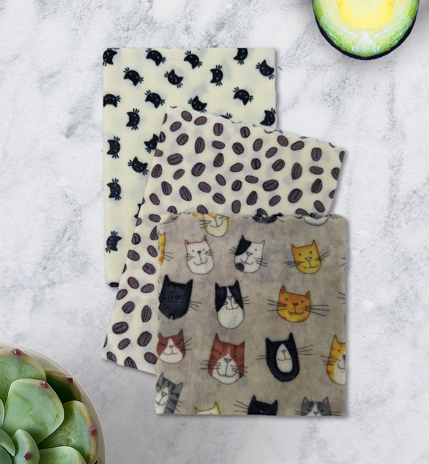 Beeswax Wrap - Coffee Cats set/3