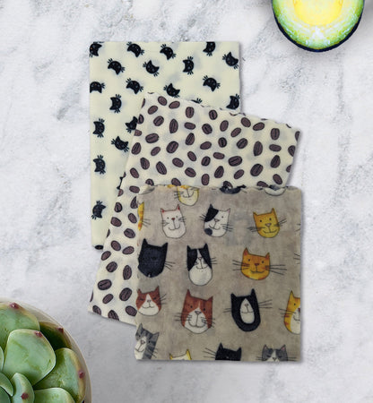 Beeswax Wrap - Coffee Cats set/3
