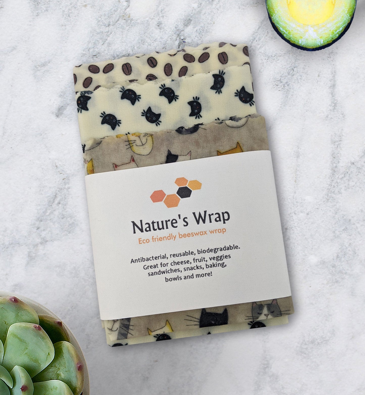 Beeswax Wrap - Coffee Cats set/3