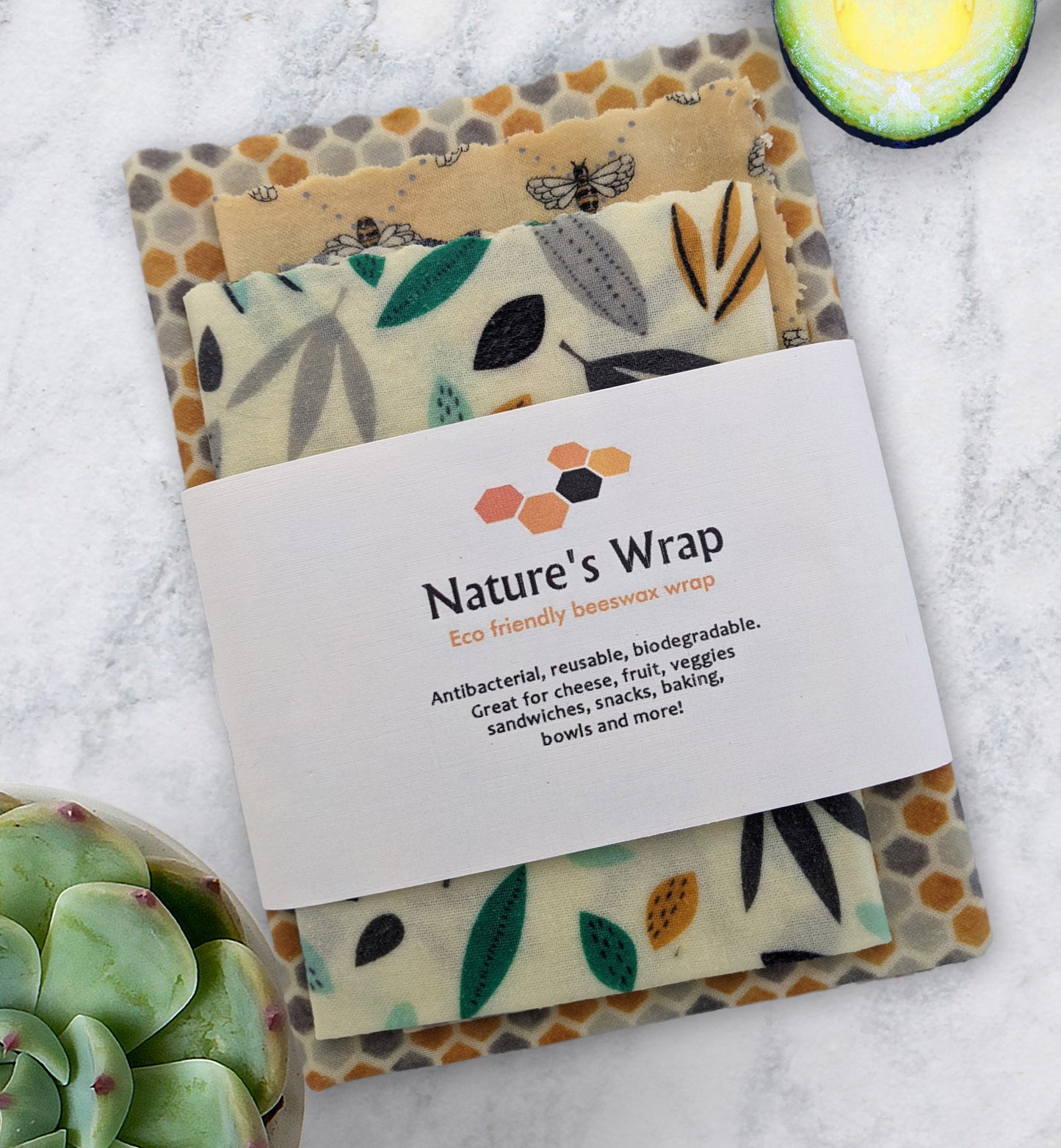 Beeswax Wrap -Honeycomb Bee set/3 sml