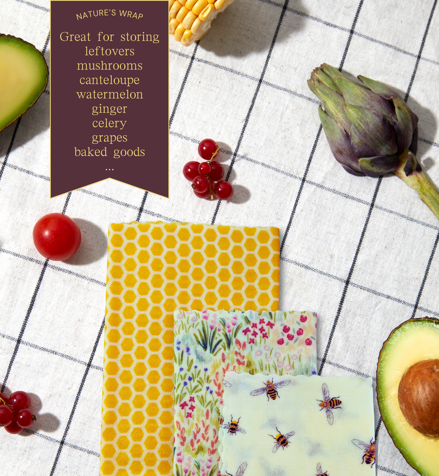 Beeswax Wrap - Garden Bees set/3